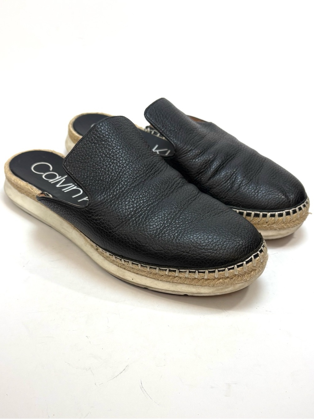 Calvin Klein Black Leather Slip-On Espadrille Mules | 7.5 - Picture 5 of 9